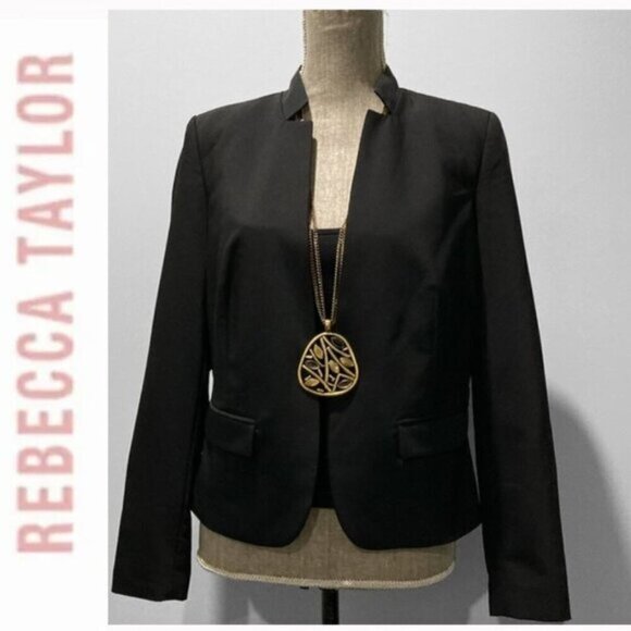 Rebecca Taylor Black Blazer Open Wool Tailored Size 8​​​ - Picture 3 of 16